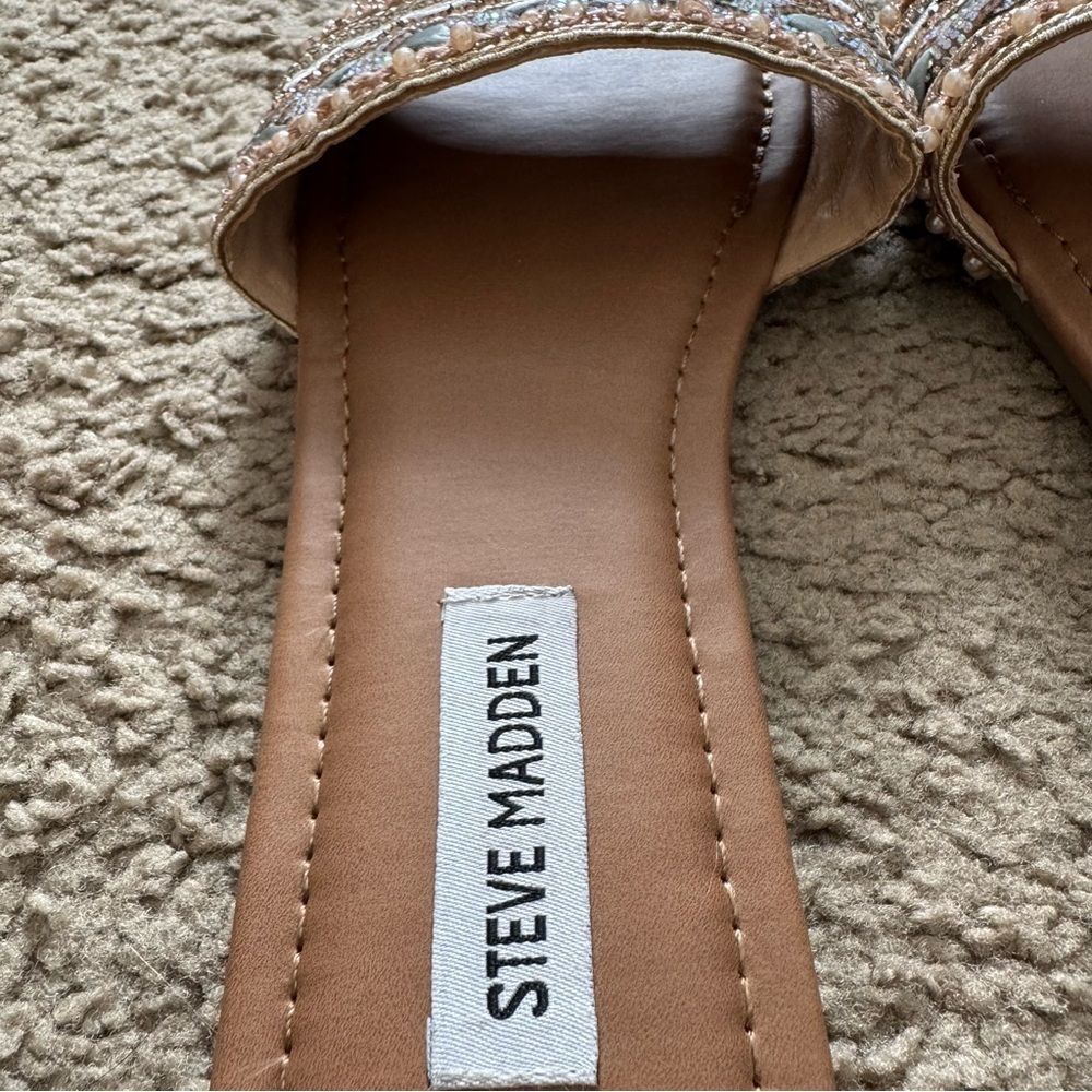 Steve Madden Thread Sandals Size 8 Womens Slide Square Toe Slip-On Shoes - Picture 3 of 6